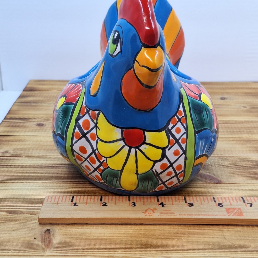 Beautiful Talavera Mexican Chicken Pottery Planter Colorful - Picture 11 of 11